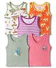 OHMS Single Jersey Knit Sleeveless Vests With Dino Print Pack Of 5 - Multicolour