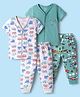 OHMS Single Jersey Knit Half Sleeves T-Shirts & Pyjamas Co-ord Night Suits With Vehicle & Whale Print Pack of 2 - White & Green