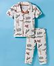 OHMS Single Jersey Knit Half Sleeves Co-ords Night Suit With Elephant Print - White