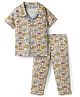 OHMS Single Jersey Knit Half Sleeves Shirt & Pajama Night Suit With Vehicle Print - Tan