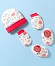 OHMS Interlock Knit Cap Mittens & Booties With Floral Print White - Diameter 10 cm