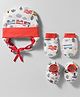 OHMS Interlock Knit Cap Mittens  & Booties With Vehicle Print Red - Diameter 16.5 cm