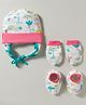 OHMS Interlock Knit Cap Mitten & Booties Set With Elephant Print White - Diameter 17 cm