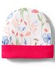 OHMS Interlock Knit Cap With Floral Print Dark Pink & White - Diameter 15.5 cm