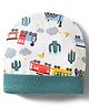 OHMS Interlock Knit Cap With Train Print Mint & White - Diameter 15.5 cm