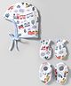 OHMS Single Jersey Knit Cap Mittens & Booties With Vehicle Print White - Diameter 10.5 cm