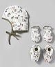 OHMS Single Jersey Knit Cap Mittens & Booties Set With Vehicle Print White - Diameter 10.5 cm