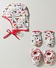 OHMS Single Jersey Knit Cap Mittens & Booties With Deer Print White - Diameter 10.5 cm