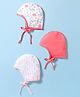 OHMS Single Jersey Knit Baby Caps With Floral & Heart Print Pack of 3 Pink & White - Diameter 10.5 cm