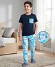 Pine Kids Single Jersey Knit Half Sleeves T-Shirt & Pyjama Night Suit with Text & Marble Print -  Navy Blue