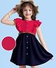 Hola Bonita  Knit Sleeveless Solid Dress With Belt & Frill Detailing - Dark Pink & Navy Blue