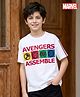 Honeyhap Marvel Single Jersey Knit Drop Shoulder Half Sleeves T-Shirt with Avengers Graphic - White