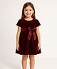 ZIP ZAP ZOOP Velvet Woven Half Sleeves Bow Applique Detailed Dress - Maroon