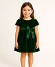 ZIP ZAP ZOOP Velvet Woven Half Sleeves Bow Applique Detailed Dress - Green