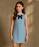 ZIP ZAP ZOOP Tweed Woven Sleeveless Sequins Embellished Bow Applique Detailed Dress - Light Blue