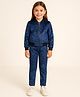 ZIP ZAP ZOOP Velvet Woven Full Sleeves Solid Light Winter Jacket & Pants Set - Blue & Black