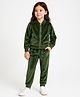 ZIP ZAP ZOOP Velvet Woven Full Sleeves Solid Light Winter Jacket & Pants Set - Green