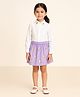 ZIP ZAP ZOOP Cotton Woven Full Sleeves Floral Applique Detailed Shirt Style Top & Skirt Set - White & Lilac