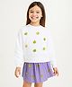 ZIP ZAP ZOOP Cotton Knit Full Sleeves Floral Applique Detailed Top & Skirt Set - White & Lilac