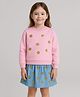 ZIP ZAP ZOOP Cotton Knit Full Sleeves Golden Flower Embellished Sweatshirt & Skirt Set - Pink & Blue