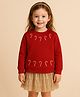 ZIP ZAP ZOOP Cotton Knit Full Sleeves Candies Printed Top & Skirt Set - Red & Golden