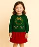 ZIP ZAP ZOOP Cotton Knit Christmas Theme Full Sleeves Wreath & Candies Printed Sweatshirt & Skirt Set - Green & Red