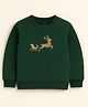 ZIP ZAP ZOOP Cotton Knit Chirstmas Theme Full Sleeves Reindeer Embroidered Sweatshirt - Green