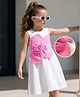 Hola Bonita Knit Sleeveless Textured Fabric Knee Length Solid Color Dress with Floral Applique - Offwhite