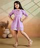 Tiny Twills Linen Woven Three Fourth Sleeves Floral Embroidered Dress - Lavender