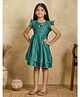 Tiny Twills Silk Woven Sleeveless Beads Embellished Floral Embroidered Dress - Green