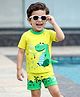 Babyhug Half Raglan Sleeves Dino Printed Two Piece Swimsuit - Yellow