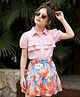 OLLINGTON ST. Rayon Half Sleeves Top & Printed Georgette Skirt Set - Blue & Multicolor