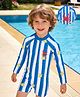 Mark & Mia Full Raglan Sleeves Striped & Crab Printed Legged Swimsuit - Blue