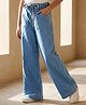 Arias Cotton Elastane Woven Full Length Wide Leg Washed Denim Jeans - Blue