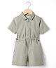Kookie Kids Twill Woven Half Sleeves Solid Polo Jumpsuit - Grey
