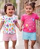 Doodle Poodle 100% Cotton Knit Half Sleeves T-Shirts with Floral Print Pack of 2 - Pink & White