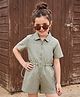 Kookie Kids Twill Woven Half Sleeves Solid Polo Jumpsuit - Grey