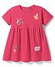 Bonfino 100% Cotton Knit Half Sleeves Tropical Theme Printed & Applique Frock - Dark Pink