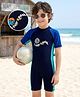 Bosky Swimwear Raglan Half Sleeves Beach Theme Printed Legged Swimsuit - Navy Blue
