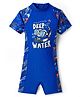 Bosky Swimwear Half Raglan Sleeves Legged Swimsuit with Deep Water Print - Blue