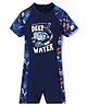 Bosky Swimwear Raglan Half Sleeves Sea Life Printed Legged Swimsuit - Navy Blue