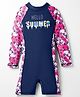 Bosky Swimwear Full Sleeves Floral Printed Legged Swimsuit - Navy Blue