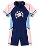 Bosky Swimwear Raglan Half Sleeves Text Printed Legged Swimsuit - Navy Blue