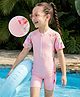Bosky Swimwear Half Raglan Sleeves Legged Swimsuit with Fruit Print - Pink