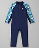 Bosky Swimwear Full Raglan Sleeves Printed Legged Swimsuit - Navy Blue
