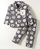 Doreme Single Jersey Knit Full Sleeves Co-ord Night Suit With Teddy Bear Print - Charcoal Grey