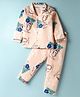 Doreme Single Jersey Knit Full Sleeves Co-ord Night Suit With Grafitti Print - Peach