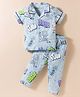 Doreme Single Jersey Knit Half Sleeves Co-ord Night Suit With Grafitti Print - Light Blue