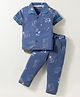 Doreme Single Jersey Knit Half Sleeves Co-ord Night Suit With Surfing Print - Navy Blue