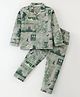 Doreme Single Jersey Knit Full Sleeves Co-ord Night Suit With Adventure Print - Olive Green